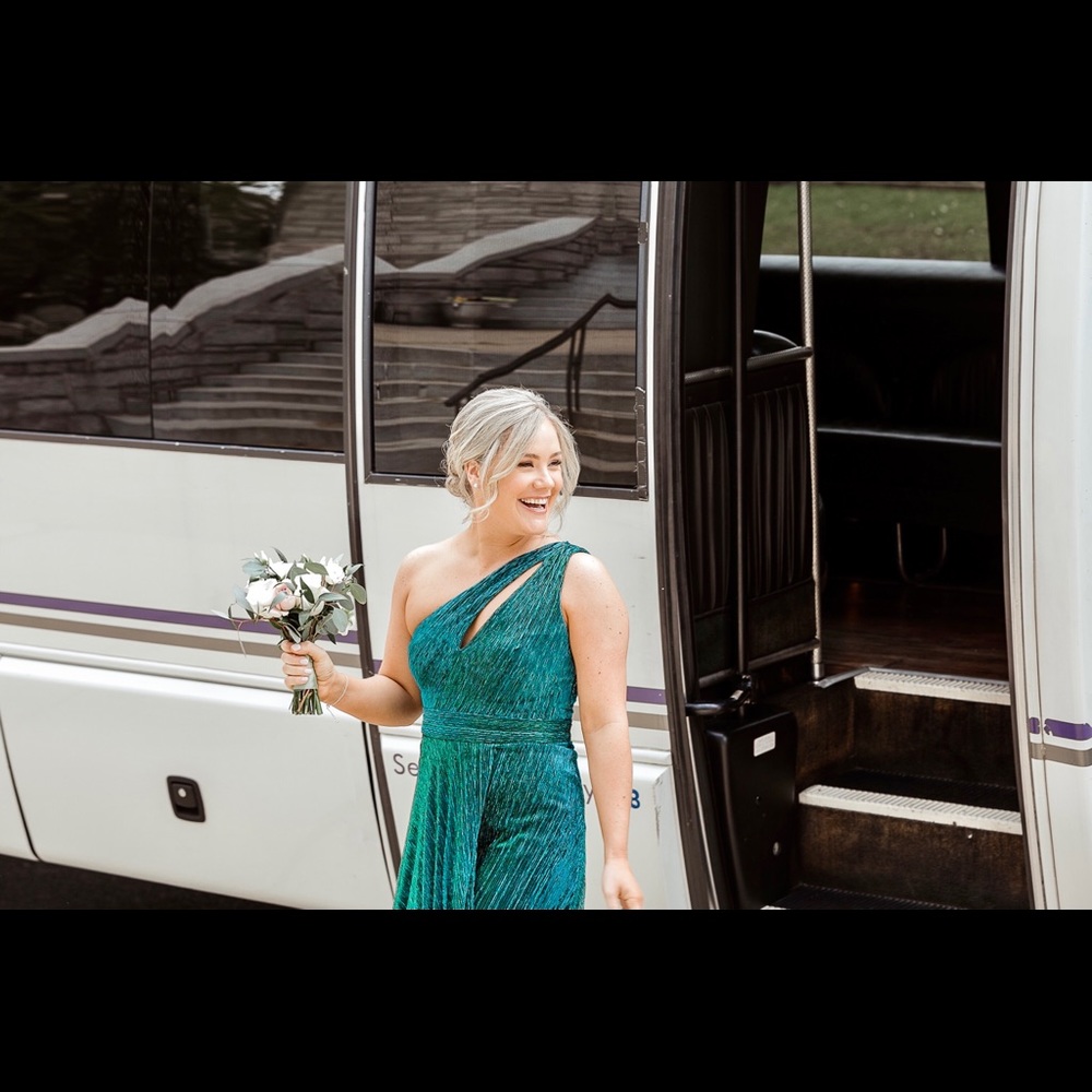 AQUA - one shoulder metallic gown. Formal dress perfect for any event.